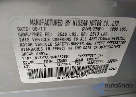 2018 Infiniti Q50 3.0T Luxe z USA, uszkodzony, nr VIN JN1EV7AP0JM352651